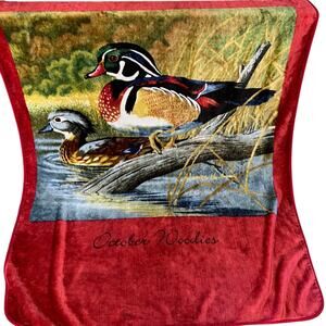 Biederlack Plush Throw Blanket Wood Ducks October Woodies Red 60x85 Reversible